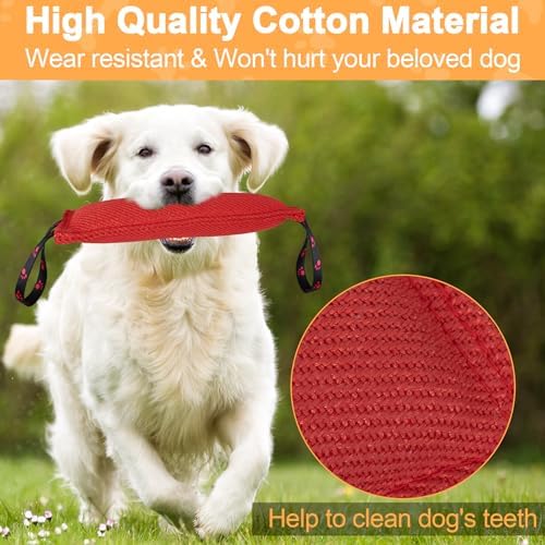 ToLanbbt Dog Tug Toy Bite Jute Pillow Pull Toy with 2 Strong Handles Perfect for Tug of War, Puppy Interactive Play, Tear Resistant Bite Training for Small Medium Large Dogs (Bright Red-Footprint) - Image 3