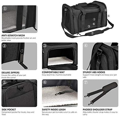 Henkelion Cat Carriers Dog Carrier Pet Carrier for Small / Medium Cats Dogs Puppies (Up To 15lbs), TSA Airline Approved Small Dog Carrier Soft Sided, Collapsible Waterproof Travel Puppy Carrier -Black - Image 3