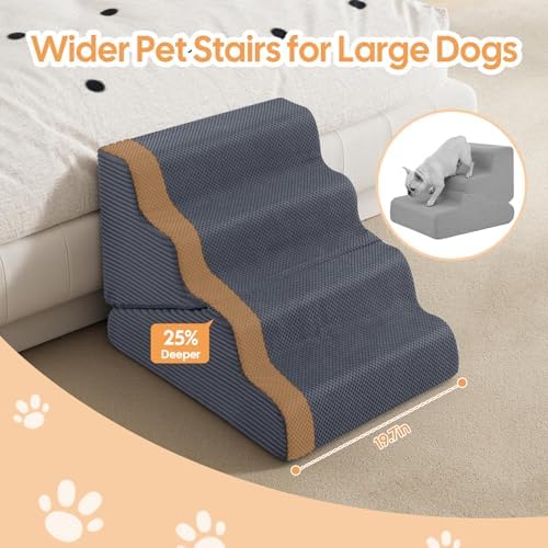 Dog Ramp for Bed, Extra Wide 20" Width Dog Stairs for High Bed - Image 3