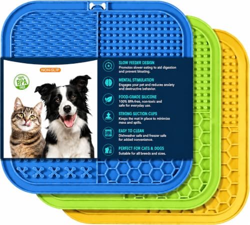 Easy to Clean & Daily Use: This Lick mat is Freezer Safe, Dishwasher Safe, and Durable for Everyday use with Puppies, Adult Dogs, and Cats. (3, Vibrant Colors) by Unknown