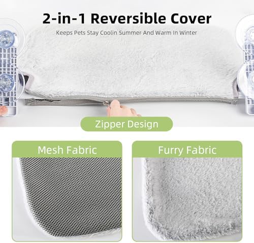 2PCS Replacement Cover for Cat Window Perch, M Size Cordless Cat Window Hammock Bed Accessories, Reversible Breathable/Warm Seat Cover for Inside (Grey, 20.4" L x 11.8" W) - Image 3