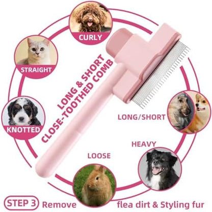 Pet Grooming Kit - 7 PCS Deshedding Brush Set with Slicker, Undercoat Rake, Bath Brush & Nail Clipper for Short & Long Haired Dogs, Cats (Pink) - Image 4