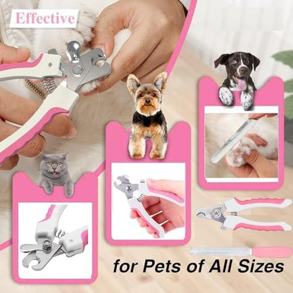 7 Pcs Cat Dog Brush Grooming Kits, Self-Cleaning Slicker Brush, Pet Nail Clipper and File, Flea Comb, Pet Shampoo Bath Brush, Pet Finger Toothbrush, Storage Bag (Pink) - Image 3