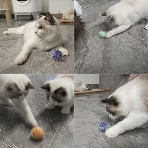 Cat Pom Pom Sparkle Fuzzy Balls 2 Inches Interactive Cat Toy Assorted Color 12 Pack - Image 6