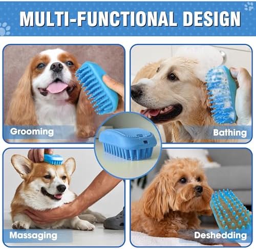 Dog Shampoo Brush & Dog Shower Brush, Upgraded Pet Grooming Bath Brush with Soft Silicone Bristles, Adjustable Handle Massage Comb for Long & Short Hair Dogs and Cats - Image 4