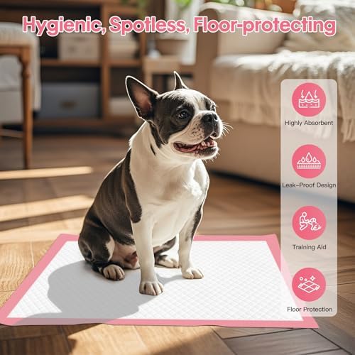 BinetGo Pink Disposable Pee Pads for Dogs, 50 Count 18” x 24” Medium Wee Wee Pads for Urine, Extra Absorbent Unscented Puppy Pads, Pet Training Pads for Dogs, Pink Doggy Pee Pads for Indoors - Image 2