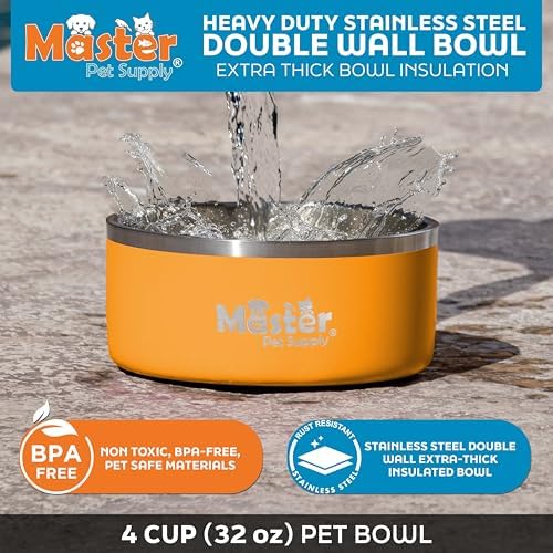 Master Pet Supply Stainless Steel Dog Bowls 32 oz Heavy Duty Mango Tango - Image 3