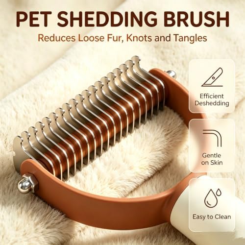 Double Sided Dematting Comb for Cats & Dogs, Undercoat Rake, Safe Deshedding Grooming Tool, Gentle Matt Remover Detangler for Long Thick Haired Pets, Ergonomic Pet Grooming Brush - Image 3