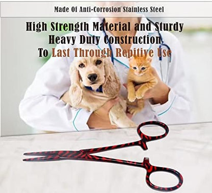 Dog Pet Ear/Nose Hair Puller Grooming Hemostat Locking Forceps Pliers, 5.5" (14cm), Straight (Red Swirls) - Image 2