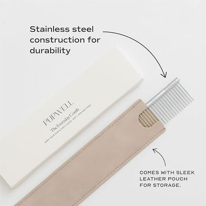 Pupwell Stainless Steel Metal Everyday Dog Comb for Grooming and Removing Tangles and Knots with Rounded Teeth and Good for All Dogs