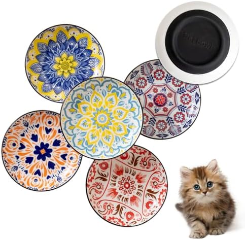 Ceramic Cat Bowls, Non-Slip Cat Plates, 3 Pack Anti Whisker Fatigue Cat Food Bowls, Colorful Pet Dishes - Microwave and Dishwasher Safe, 8.5 oz by Unknown
