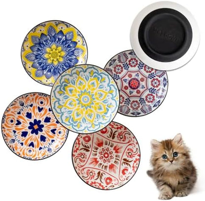 Ceramic Cat Bowls, Non-Slip Cat Plates, 3 Pack Anti Whisker Fatigue Cat Food Bowls, Colorful Pet Dishes - Microwave and Dishwasher Safe, 8.5 oz by Unknown