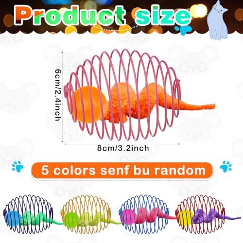 Jecery 5 Pcs Cat Toys Spring,Caterpillar Bouncy Ball,Multicolor - Image 2
