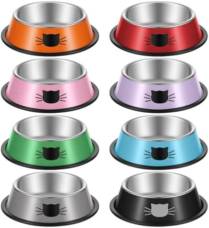 8 Pack Cat Bowls, Stainless Steel Cat Water Food Bowl Set with Anti-Slip Base, 7oz Shallow Pet Dish for Kittens & Small Dogs, Multi-Color (Blue, Black, Purple, Orange, Green, Gray, Red, Pink) by Unknown