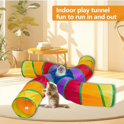 EGETOTA Cat Tunnel for Indoor Cats Large, with Play Ball S-Shape 4 Way Collapsible Interactive Peek Hole Pet Tube Toys, Puppy, Kitty, Kitten, Rabbit (S4 - Multicolor) - Image 6