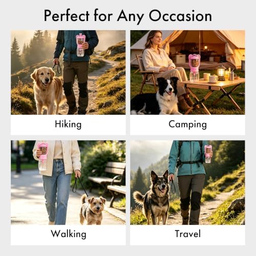 2 in 1 Dog Water Bottle with Food Container, Portable Leakproof Pet Water Dispenser & Bowl, Fits Dogs and Cats (Pink, Small) - Image 6