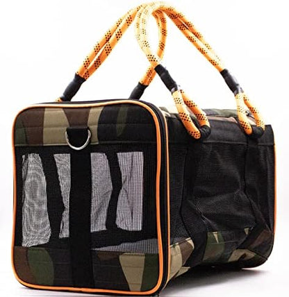Buddy's Best Airline Approved Pet Carrier – Army Camo & Orange for Dog or Cat, Fits Under Seat, TSA Compliant, Ventilated Mesh Design w/Waterproof Base & Reflective Strips - Image 4