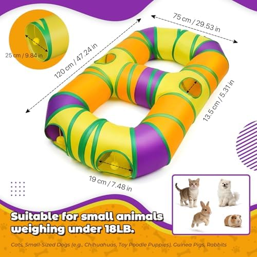 Cat Tunnel for Indoor Cats 8-Shaped, Collapsible Cat Playhouse Pet Play Tunnel Tube Maze with Hanging Pom-poms and Interactive Hole for Kitten, Kitty, Puppy, Rabbits, Ferret, Guinea Pig - Image 2