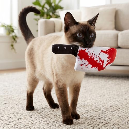 ZooZoo 8PCS Halloween Cat Catnip Toys, Assorted Shapes Plush Set with Crinkle Paper, Durable Bite-Resistant Fabric, Funny Catnip Cat Chew Toys, Interactive Play for Battling, Biting, Chasing (Knives) - Image 4