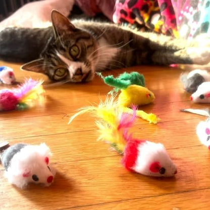 Smokey's Stash Faux Fur Cat Mice Toys (12-Pack) – Infused with Catnip, Colorful Feather Tails & Rattle Sounds – Interactive Hunting Exercise for Indoor Cats & Kittens - Image 2