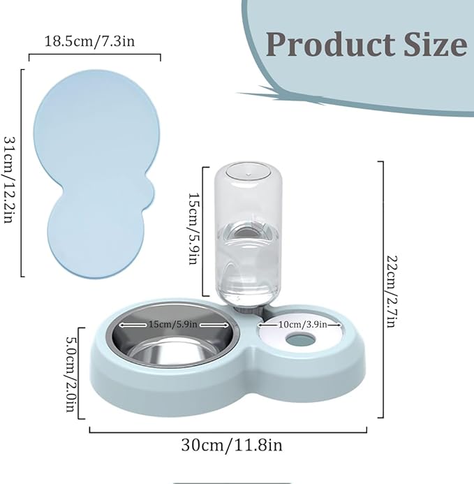 Double Dog Cat Bowls, Pets Food and Water Bowl Set with Automatic Water Dispenser and Stainless Steel Bowl Silicone Dog Bowl Mat, Gravity Feeder for Cats and Small Dogs Puppies (Pink)
