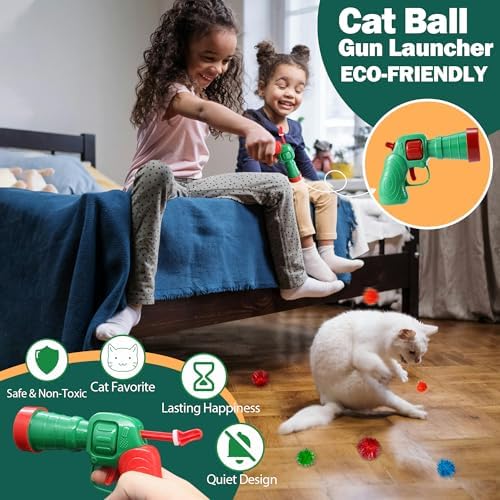 82Pcs Cat Toys Gun Launcher,Cat Toy Ball Launcher Gun，Cat Toy Launchers，Low Noise Interactive Cat Ball Launcher Gun，30 Pcs Sparkle Pom Pom Balls for 50Pcs Pom Pom Balls - Image 4