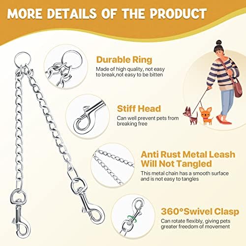 PETTOM Heavy Duty 2 Way Dog Lead Metal Chain Double Pet Clip Leash Coupler 360° Swivel No Tangle Dog Walking & Training Lead (M 3.5mm*60cm, Silver) - Image 3