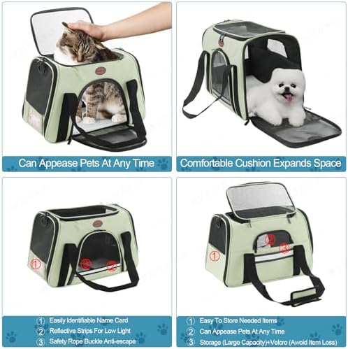 Cat Carrier Dog Carrier Pet Carriers for Medium Small Cats Dogs Puppies up to 15 Lbs,TSA Airline Approved Small Dog Cat Carriers Soft Sided,Collapsible Travel Puppy Carrier (Green, Large) - Image 4