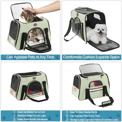Cat Carrier Dog Carrier Pet Carriers for Medium Small Cats Dogs Puppies up to 15 Lbs,TSA Airline Approved Small Dog Cat Carriers Soft Sided,Collapsible Travel Puppy Carrier (Green, Large) - Image 4
