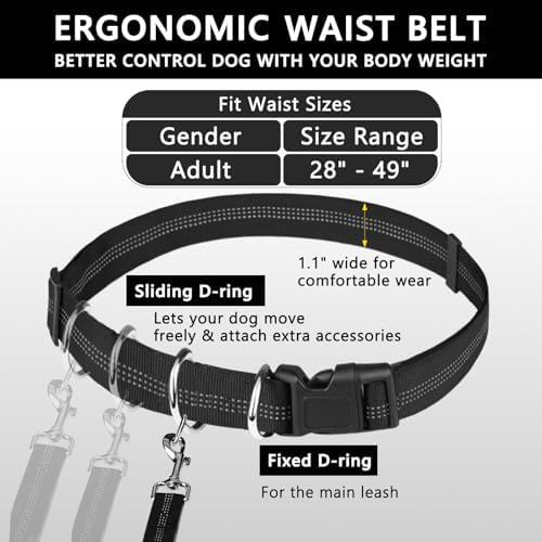 Hands Free Dog Leash, Waist Running Leash with Zipper, Walking Pouch for Medium Large Dogs, Dual Handle and Retractable Bungee for Training Jogging Hiking - Image 4