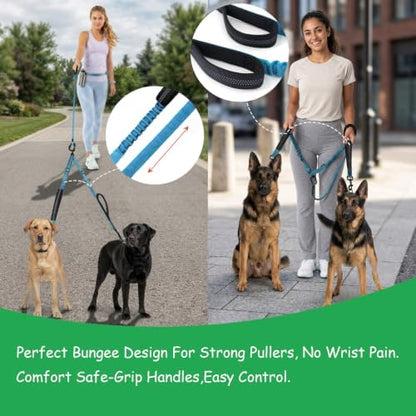 Double Dog Leash No Tangle – Dual Dog Leash for 2 Dogs with Shock Absorbing Bungee, 360° Swivel, Reflective Safety, Heavy Duty for Medium & Large Dogs (Carnation Red) - Image 3
