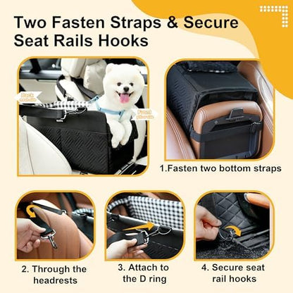 Console Dog Car Seat for Small Dogs Cats Up to 11lbs, Anti-Collapse Pet Armrest Booster Seat with Soft Pillow,Non-Slip Seat Rails Hooks & Safety Belt, Portable Car Accessories for Pets Travel - Image 3