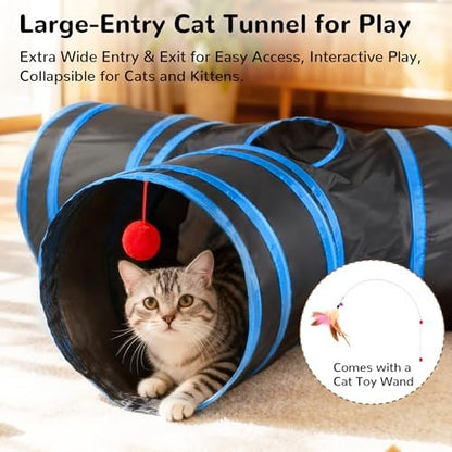 Tempcore Cat Tunnel, 3-Way Collapsible Toy for Indoor Cats, Royal Blue - Image 4