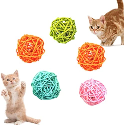 Andiker Cat Balls, 5pcs Colorful and Build-in Bell Cat Sound Ball Toy Bird Toys Natural Play Balls Parrot Gnawing Toy Chew and Chase Cat Toys for Indoor Cats to Keep Fit and Active (Bell Ball) by Andiker-ServingforYou