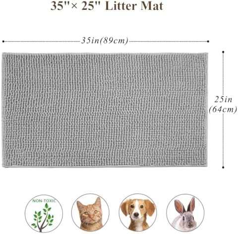 VIVAGLORY Cat Litter Mat Softgrip Litter Trapping Mat, 35"× 25", Grey - Image 5