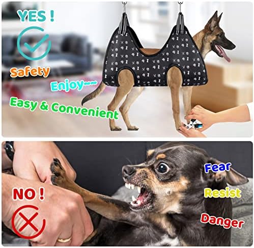 Pet Grooming Hammock Harness with Nail Clippers/Trimmer, Nail File, Comb, Cute Printed Breathable Cats & Dogs Hammock Sling for Grooming (XL, Black) - Image 3