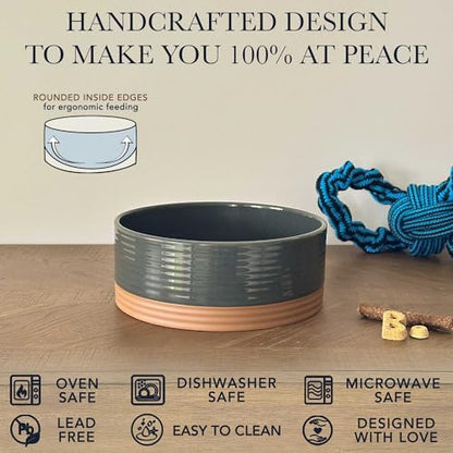 Mora Ceramic Pet Bowl - Large Food/Water Dish for Large Dogs, Cats, Great Dane, Mastiff - 50oz or 8 Cups - Basic Bowls - Charcoal - Image 3