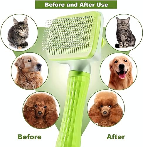 Versatile Pet Grooming Brush and Deshedding Tool - Gently Removes Loose Undercoat for Cats and Dogs, Suitable for Pet Massage (Green Light) - Image 6