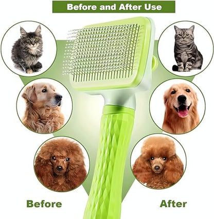 Versatile Pet Grooming Brush and Deshedding Tool - Gently Removes Loose Undercoat for Cats and Dogs, Suitable for Pet Massage (Green Light) - Image 6