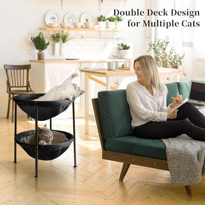 JUNSPOW Double Cat Bed Black, Breathable for 2 Cats 22.8in x18.7in x 18.7in - Image 2