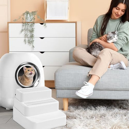 BALAPET Adjustable 3 Steps Litter Box Ramp with Filter Function, Detachable Litter Trapper, Non-Slip Cat Litter Stair for Small & Elderly Cats(White) - Image 6