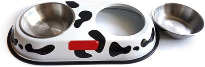 Spot Pattern Round Stainless Steel Dog and Cat Food Double Bowl Drinking Bowl Pet Supplies with Metal Anti Slip Base (L-Round-Pattern)