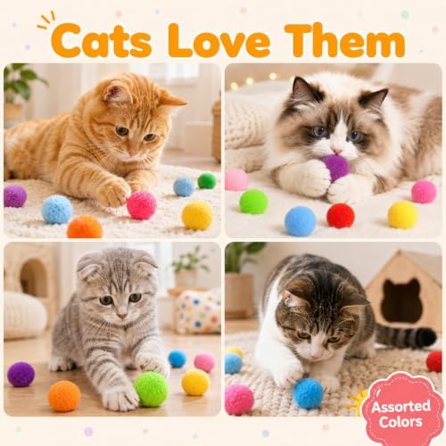 100 Pcs Cat Pom Pom Balls, 1 Inch Colorful Cat Toy Balls - Image 7