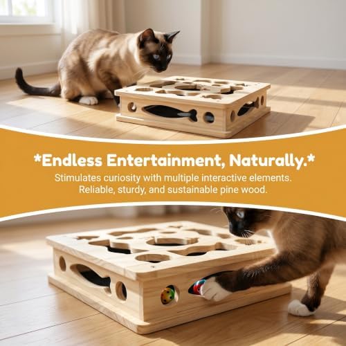 Cat Puzzle Toy,Cat Scratch Puzzle Enrichment Box,Cat Nail File Scratcher,Porous Design,Stimulate Cats Exploratory &Slow Down Eat Speed,Built in Frosted Paper,Polish Their Nail While Play - Image 4