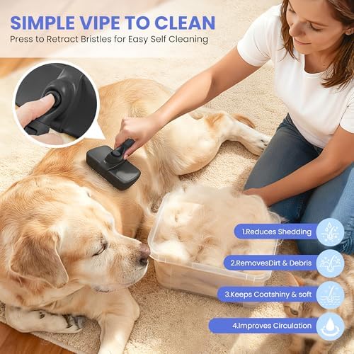 Self Cleaning Shedding Brush - 5-in-1 Professional Pet Grooming Kit Skin Friendly Grooming Tool for Dogs, Cats, and Puppies, Deshedding and Hair Removal for Long and Short Haired Pets, Black - Image 7