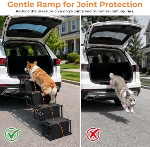Dog Stairs for Large Dogs,4-Step Foldable Dog Ramp for Car with Non-Slip Surface & Oxford Fabric,Portable & Lightweight Pet Stairs for SUV,Truck,Bed & Couch,Supports up to 132 lbs (Black) - Image 2