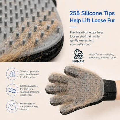 NVNAN Pet Hair Removal Glove for Dogs & Cats, 2-Pack Gray - Image 6