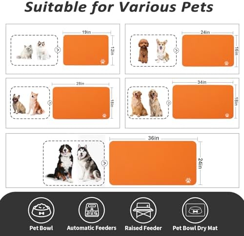 HotLive Dog Food Mat - Absorbent Cat Mat for Food and Water, No Stains Pet Feeding Bowl Mat, Easy to Clean Pet Placemats, Quick Dry Dog Water Dispenser Mat for Messy Drinkers | Paw Orange 16"x 24" - Image 4