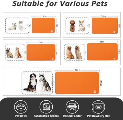 HotLive Dog Food Mat - Absorbent Cat Mat for Food and Water, No Stains Pet Feeding Bowl Mat, Easy to Clean Pet Placemats, Quick Dry Dog Water Dispenser Mat for Messy Drinkers | Paw Orange 16"x 24" - Image 4