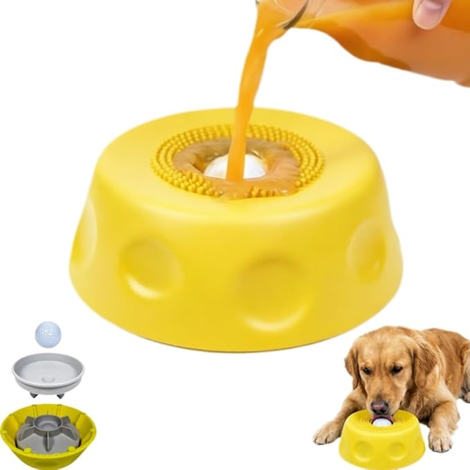 Silicone Lick Bowl for Dogs with Suction Cup, Anti-Slip Slow Feeder, Upgraded Chew-Resistant Ball & Anti-Disassembly Design, 250ml Capacity, Dishwasher Safe, for Small Medium Large Pets(Yellow)